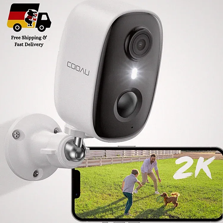 COOAU 2K WiFi6 Überwachungskamera Außen Akku Kabellos mit Nachtsicht 130 Weiß 1