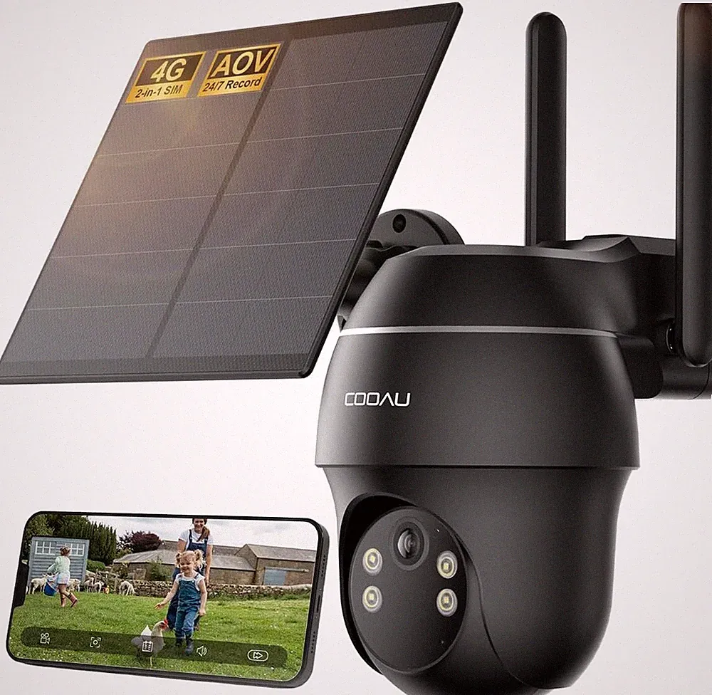 COOAU 4G AOV Solar Überwachungskamera Aussen mit SIM, 2K Nachtsicht 20m, 360