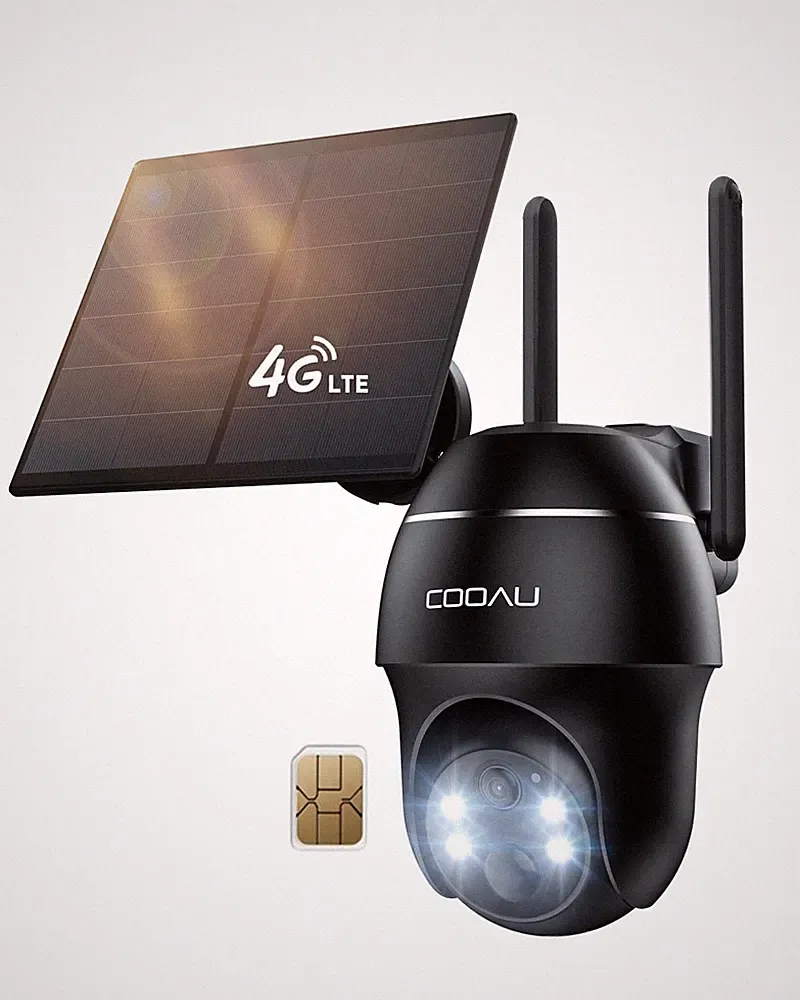 COOAU 4G LTE Überwachungskamera Außen mit Akku und Solarpanel, 3 MP, Schwarz