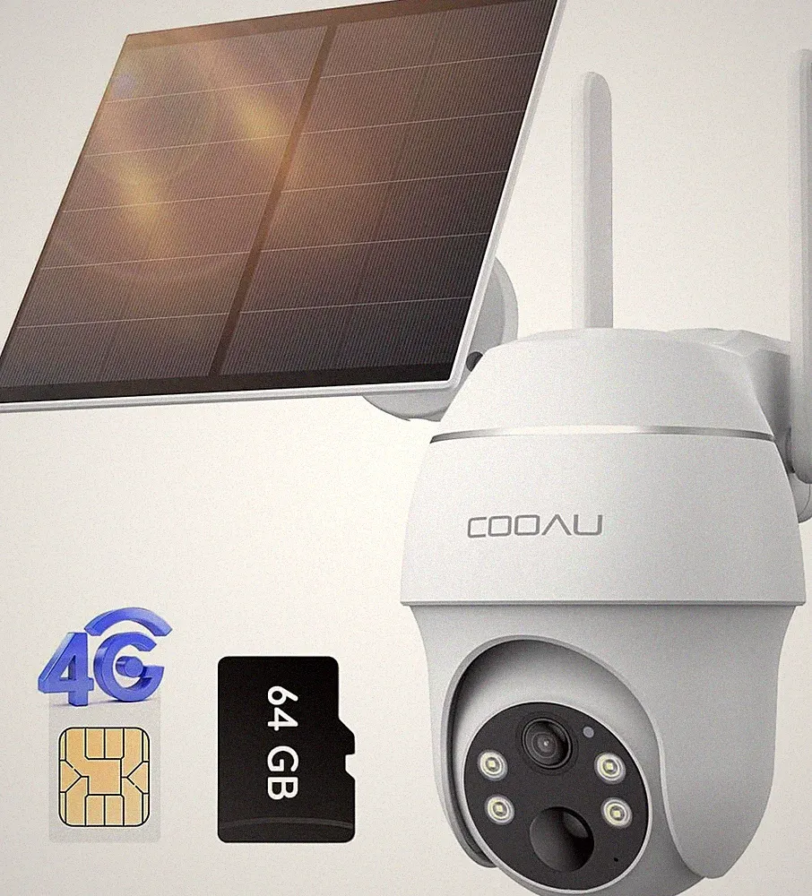 COOAU 4G LTE Überwachungskamera Außen mit Solar und SIM Karte, 2K Dome, 64GB