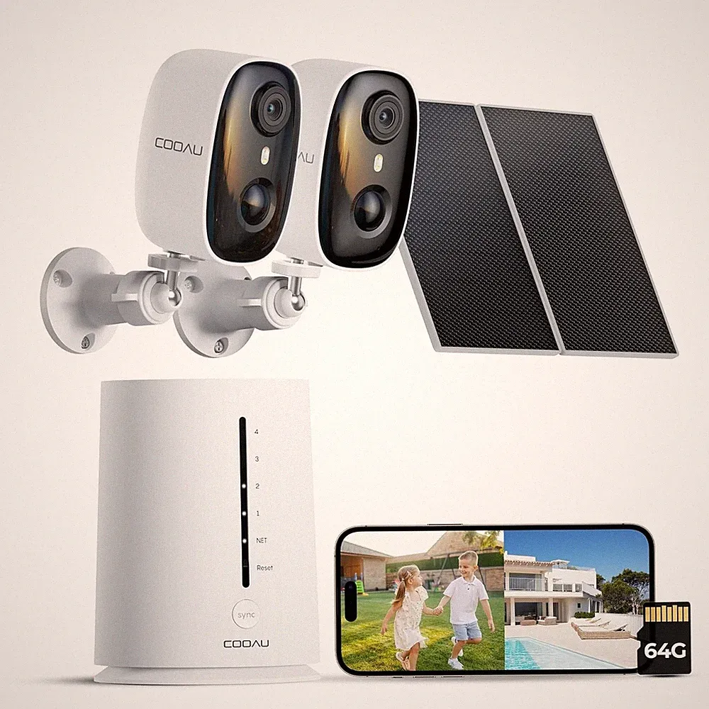 COOAU F5 Überwachungskamera Außen Solar Akku 4MP WLAN 64GB Set