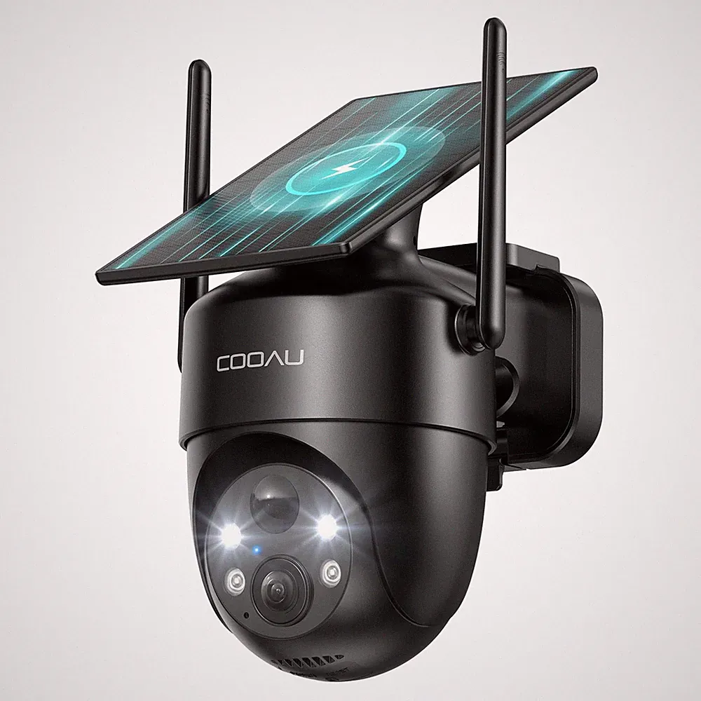 COOAU Überwachungskamera Außen Schwarz 2K HD mit Solar Akku WLAN 360 PTZ Kamera