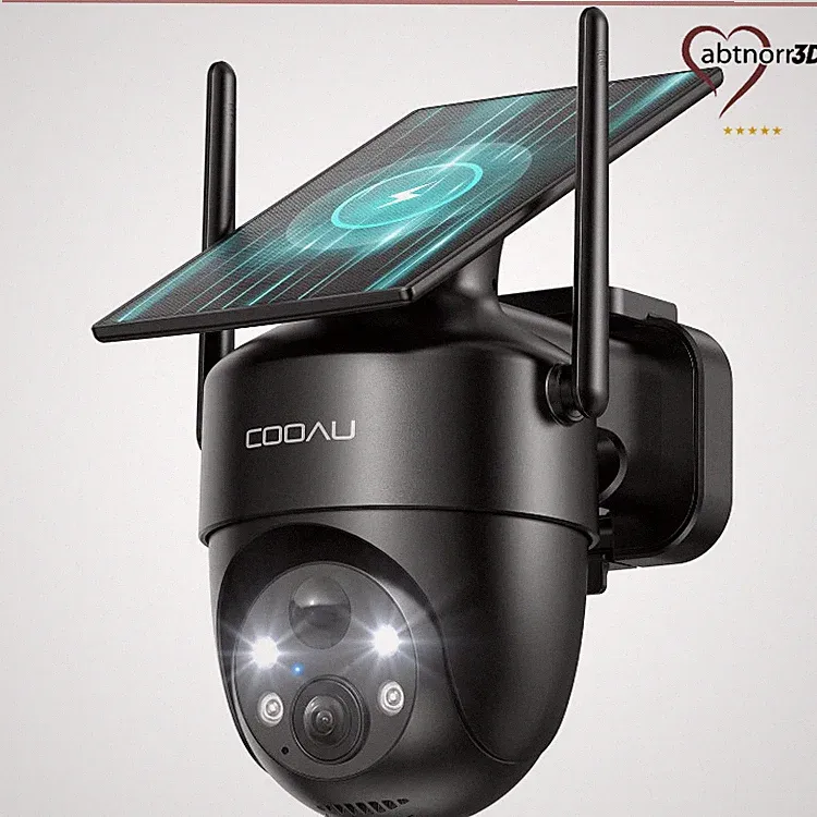 COOAU Überwachungskamera Aussen Solar 2K HD WLAN 360 Nachtsicht Schwarz