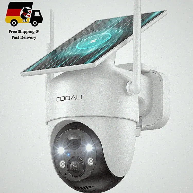 COOAU Überwachungskamera Außen Solar mit 2K HD Nachtsicht und 360 PTZ-Funktion