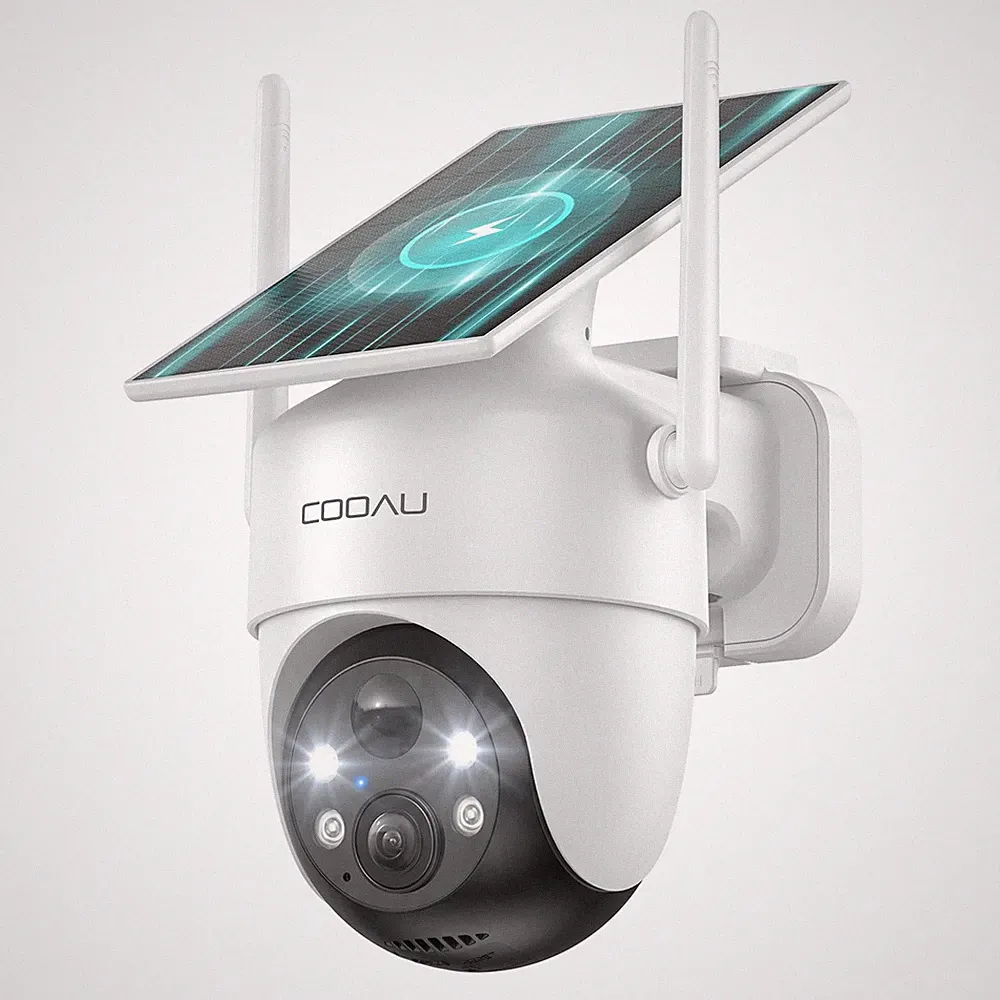 COOAU Überwachungskamera Außen Solar WLAN 2K HD mit 360 Nachtsicht Weiß 1