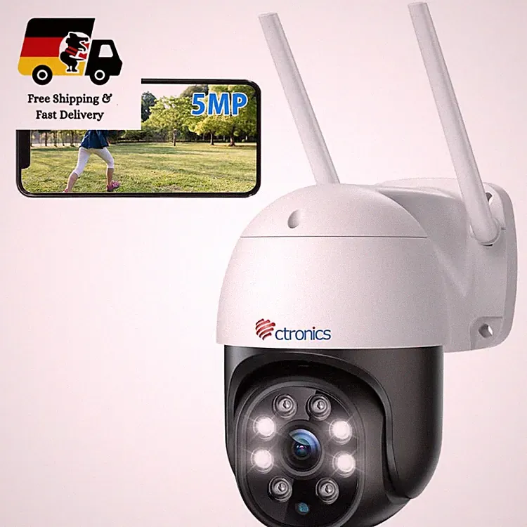 Ctronics 5MP Überwachungskamera Außen WLAN mit PTZ, Farb-Nachtsicht 20m, 355 90