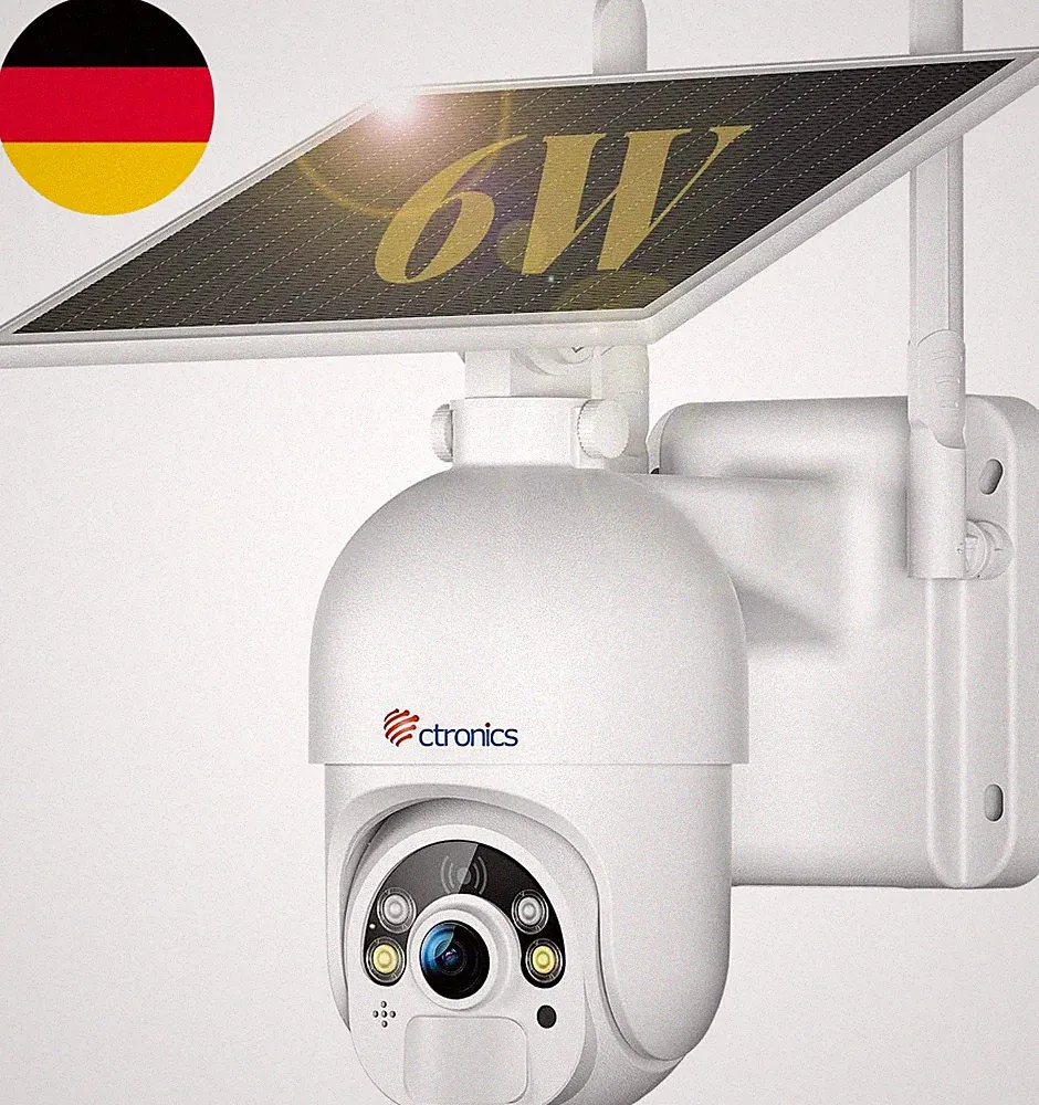 Ctronics 6W Solarpanel Überwachungskamera Aussen 2K 3MP, 30M Farb-Nachtsicht & S
