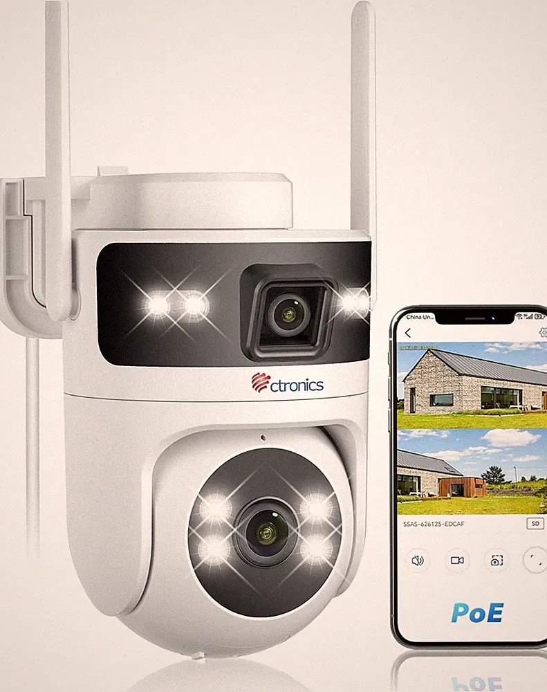 Ctronics PoE Überwachungskamera Aussen 360 Dual-Lens mit 2-Wege-Audio 2MP