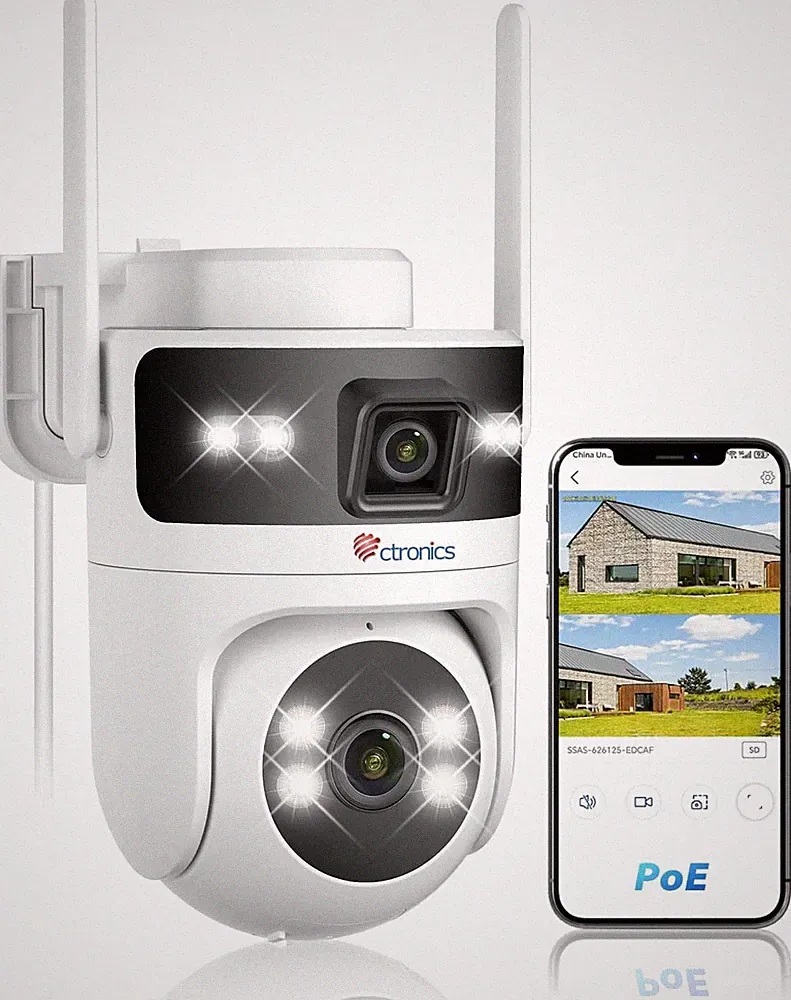 Ctronics PoE Überwachungskamera Aussen WLAN Dual-Lens 2-Wege-Audio