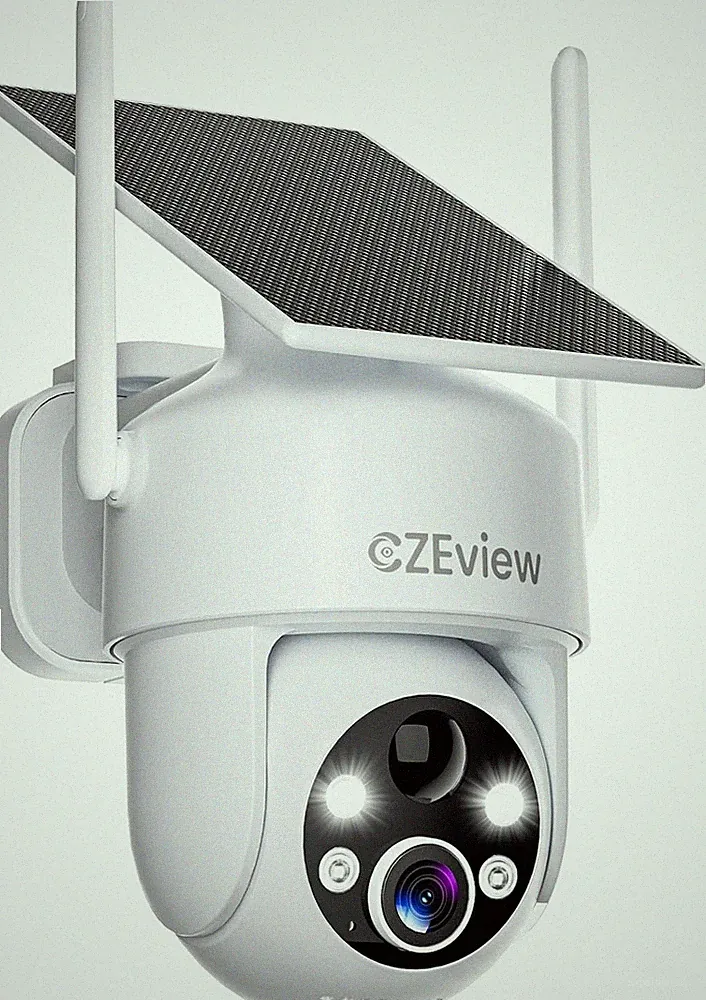 CZEview 2K HD Überwachungskamera Außen Solar 100 Kabellos 360 PTZ, Weiß, 15m