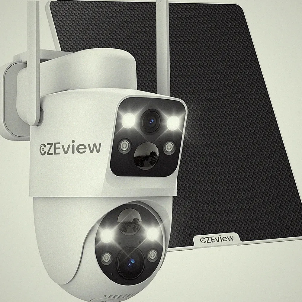 CZEview 4MP Überwachungskamera Außen mit Solarpanel, 1080P, 2-Wege-Audio, 360