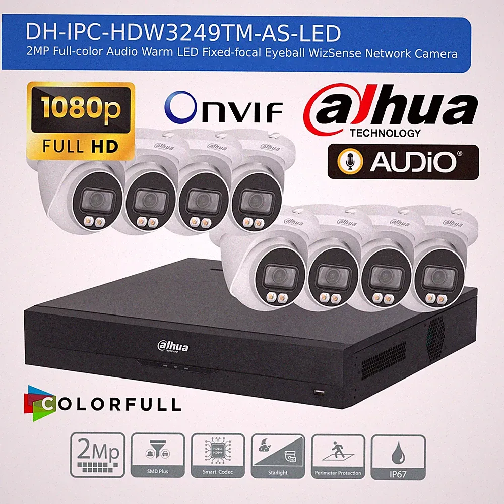 DAHUA 1080P CCTV SICHERHEIT 2MP COLORVU KAMERA AUDIOSYSTEM NACHTSICHT OUTDOOR