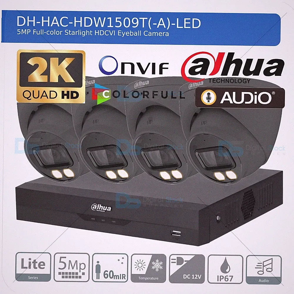 DAHUA 2K CCTV SICHERHEITSSYSTEM 5MP AUDIO MIKROFON KAMERA COLORVU NACHTSICHT AUSSENBEREICH