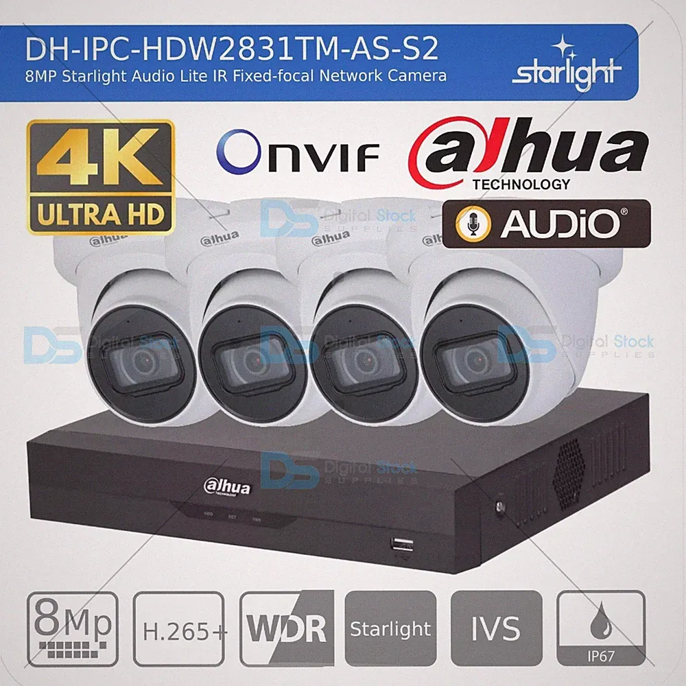DAHUA 4K CCTV SICHERHEITSSYSTEM 8MP AUDIO MIKROFON KAMERA COLORVU NACHTSICHT AUSSENBEREICH
