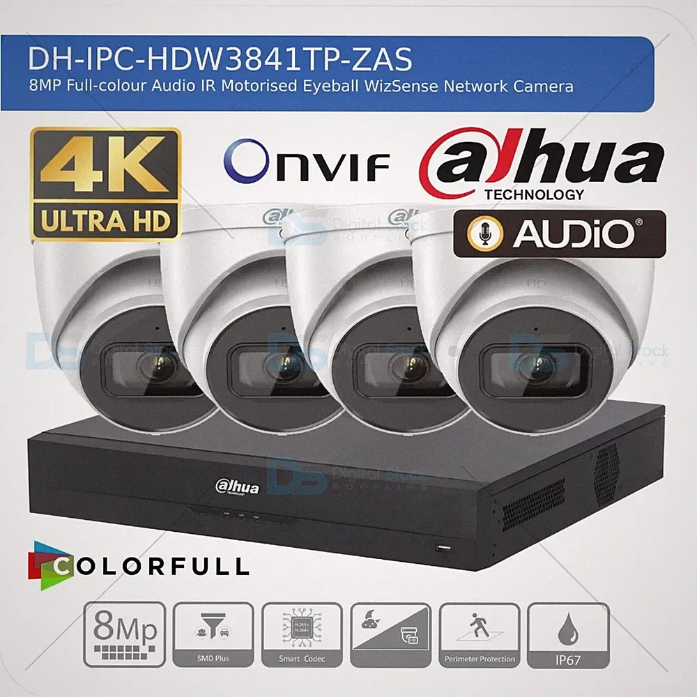 DAHUA 4K MOTORORISE IP CCTV SECURITY 8MP COLORVU KAMERA AUDIOSYSTEM NACHTSICHT