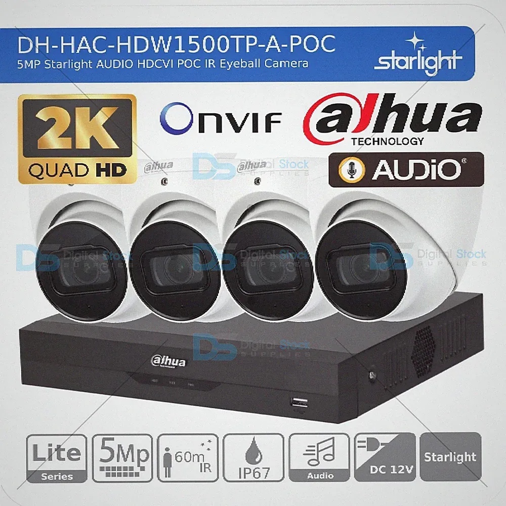 DAHUA CCTV SICHERHEITSSYSTEM 2K 5MP AUDIO MIKROFON KAMERA COLORVU NACHTSICHT AUSSENBEREICH