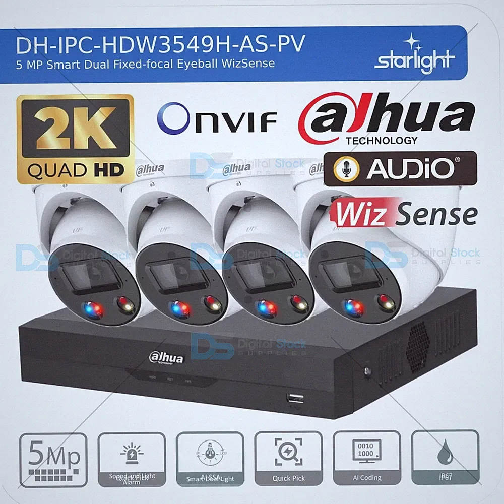 DAHUA IP CCTV SICHERHEITSSYSTEM 5MP AUDIO MIKROFON 2K STARLIGHT KAMERA COLORVU OUTDOOR