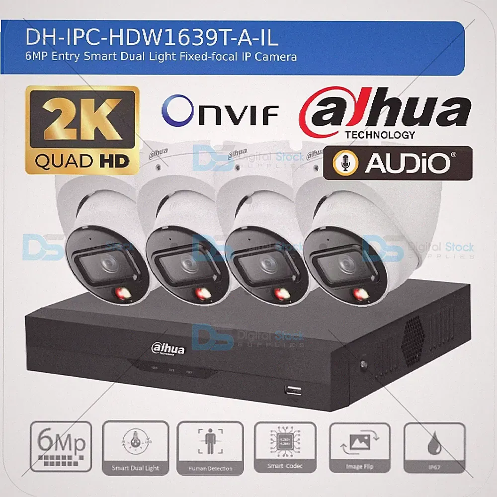 DAHUA IP CCTV SICHERHEITSSYSTEM 6MP AUDIO MIKROFON KAMERA 2K HDMI NACHTSICHT AUSSENBEREICH