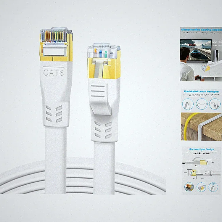 DDMALL CAT 8 LAN Kabel 2m, 40Gbps Flaches Netzwerkkabel mit Vergoldeten, Weiß