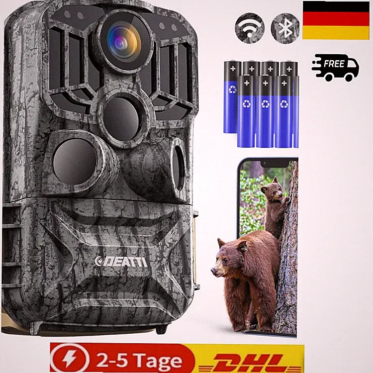 DEATTI Wildkamera mit APP 4K 48MP HD WLAN Bluetooth Bewegungsmelder Nach