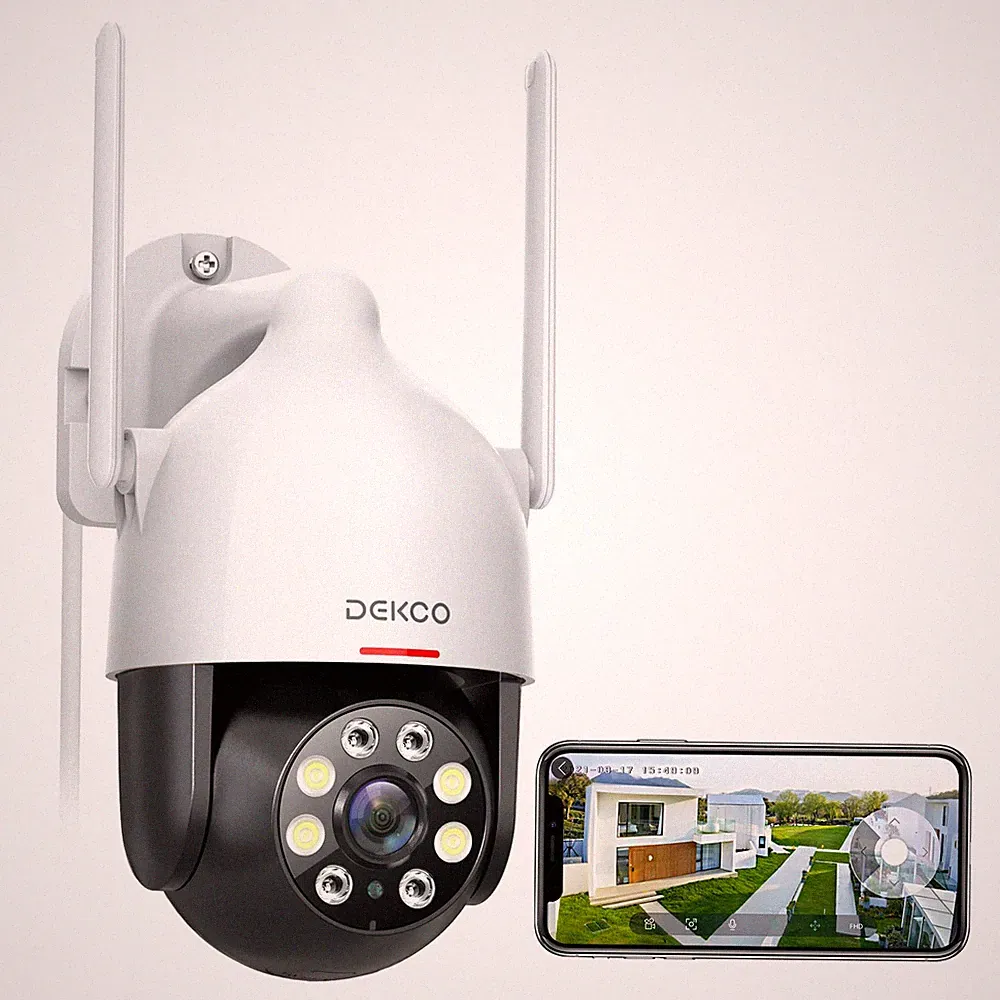 DEKCO 2K Überwachungskamera Außen PTZ mit 360 Sicht, 24/7 Aufzeichnung, 1 Stück
