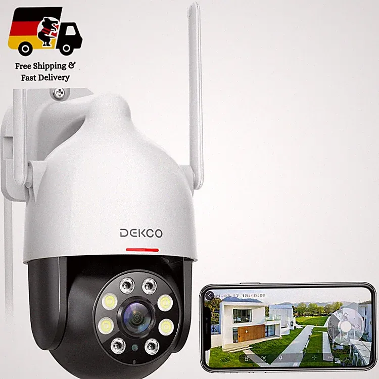 DEKCO Überwachungskamera Außen 360 PTZ, 3 MP, LED, 1 Stück, App Steuerung, 2K