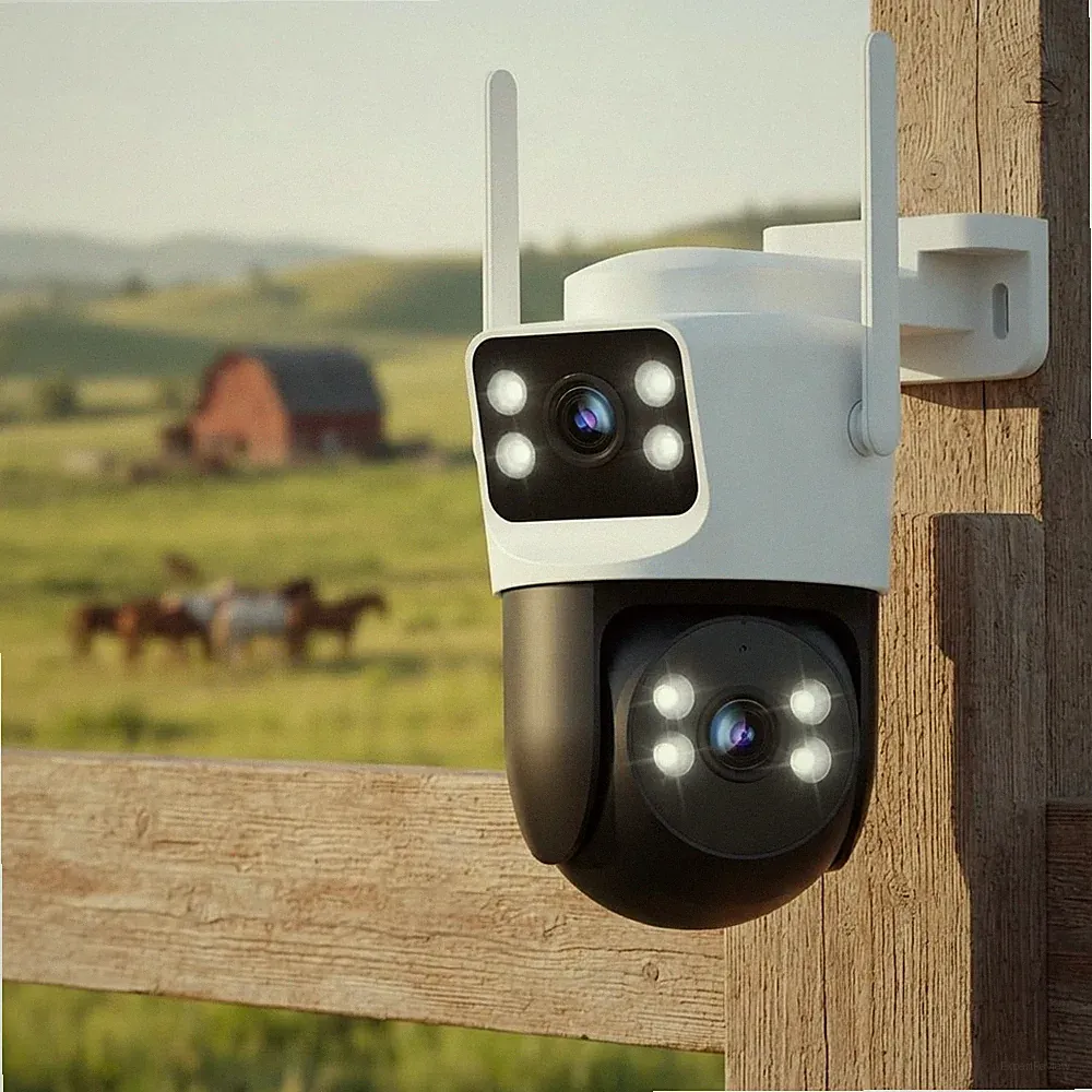 Dual Lens 4G LTE Outdoor Überwachungskamera | 24/7 Aufnahme & Farbe Nachtsicht