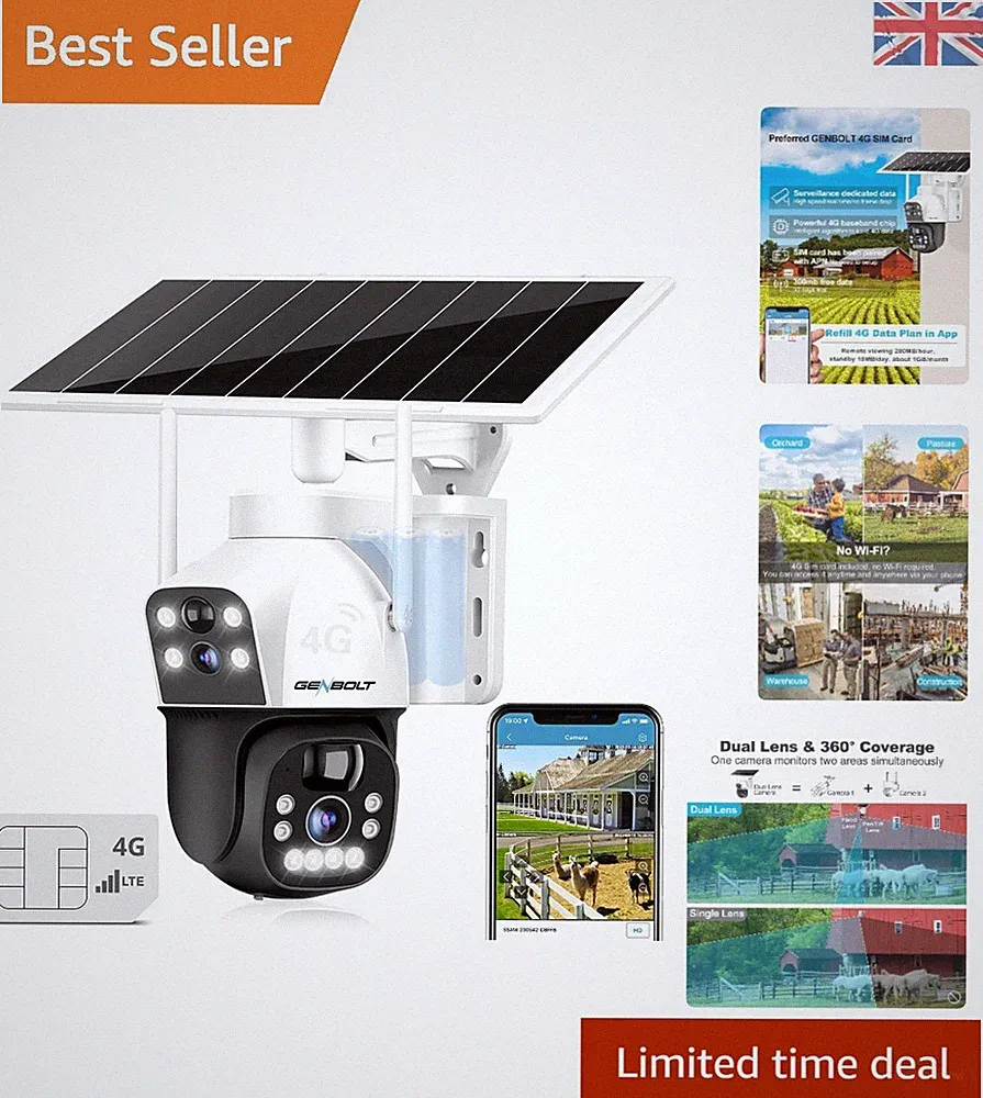 Dual Lens 4G LTE Outdoor Überwachungskamera mit Nachtsicht & Cloud Speicher