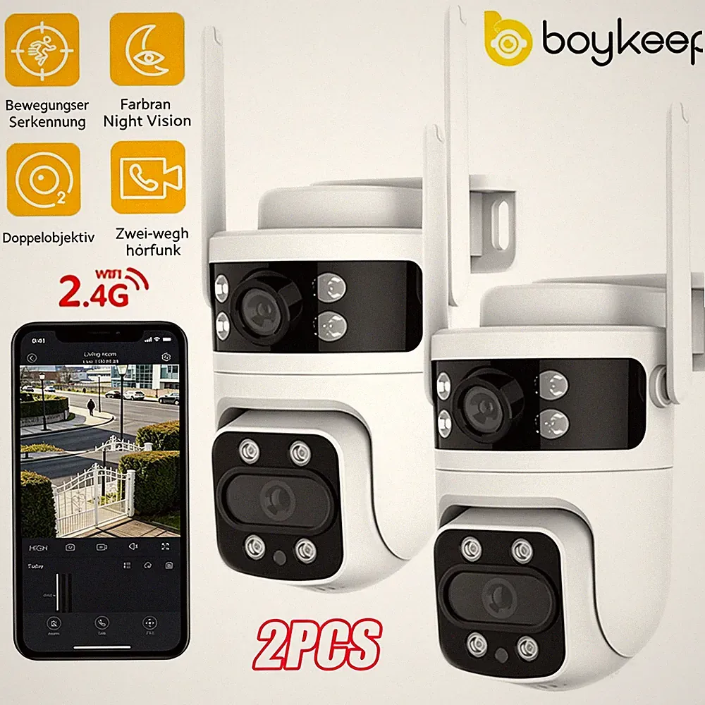 DUAL LENS 6MP FUNK WLAN WIFI IP NETZWERK CAMERA Outdoor AUßEN ÜBERWACHUNGSKAMERA