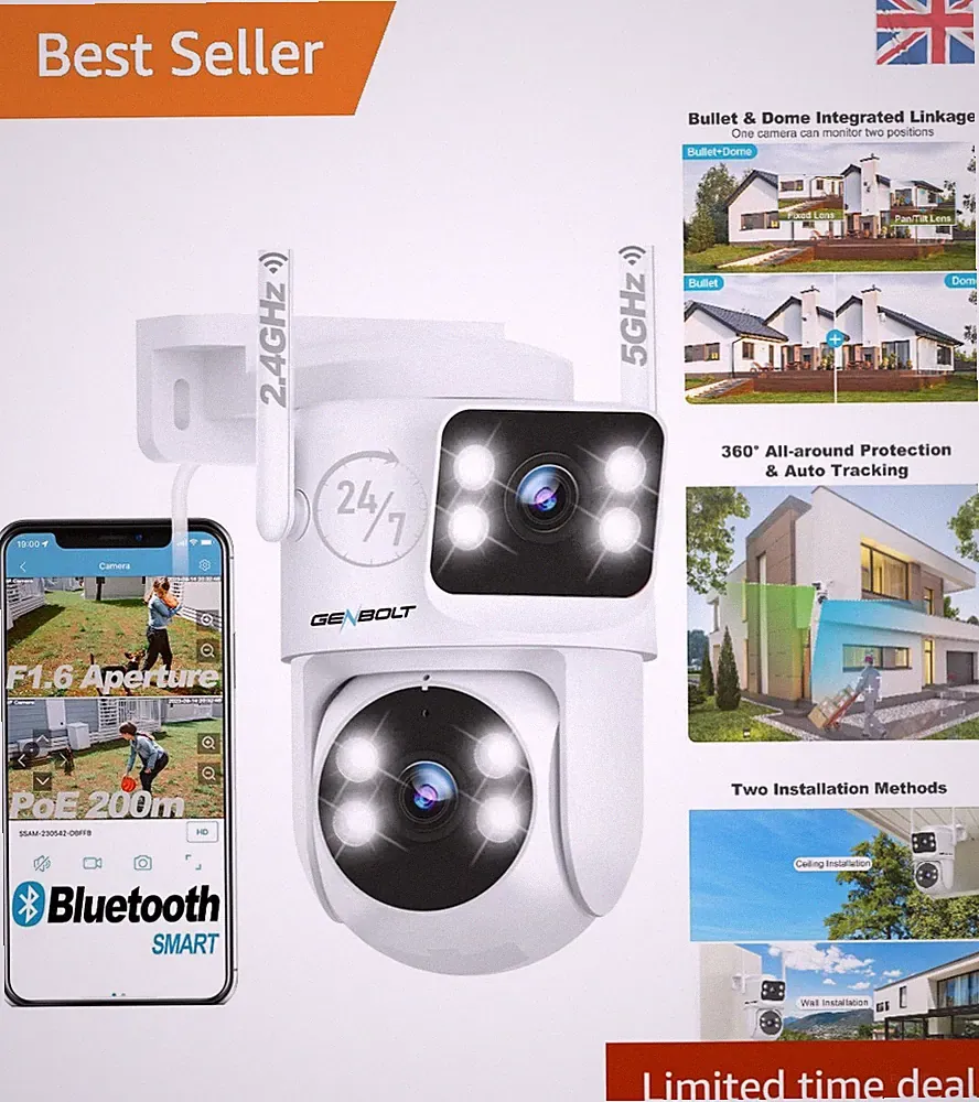 Dual Lens WiFi Überwachungskamera mit Farb-Nachtsicht & Auto-Tracking - 1080p