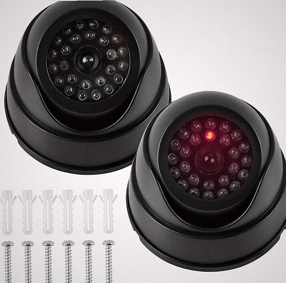 Dummy Überwachungskamera 2er Set mit roter LED für Innen/Außen, schwarz