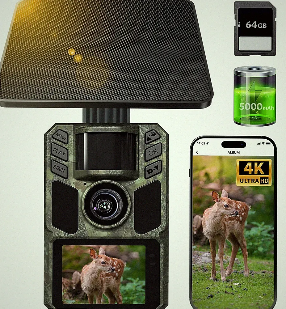 FKPCAM Wildkamera mit Handyübertragung App,Wildtierkamera 4K 64MP WLAN Solar...