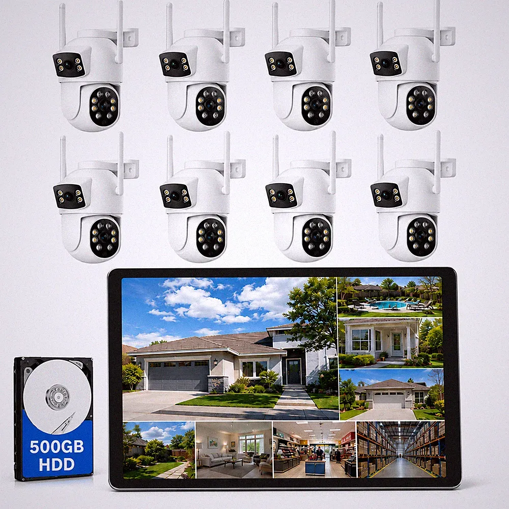 Funk Überwachungskamera Set WLAN Außen 10" Monitor NVR PTZ Dome Kamera Ton 360°