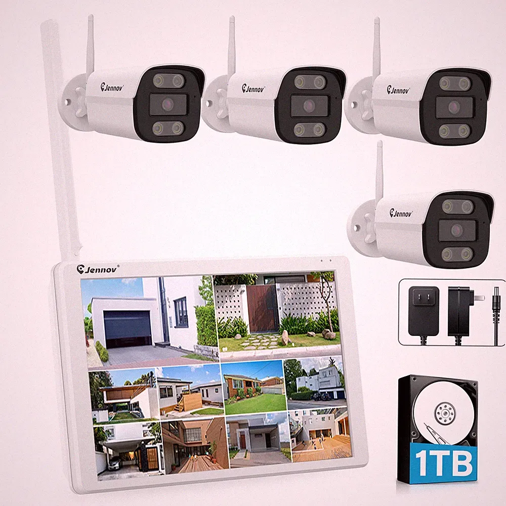 FUNK WLAN Überwachungskamera Set Außen Metall Kamera Audio 10CH 1TB 5MP Monitor
