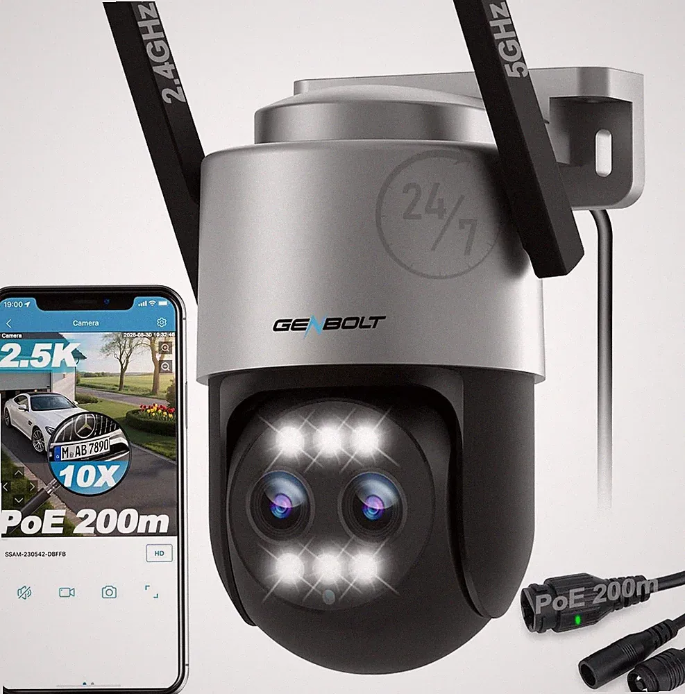GENBOLT 2,5K PTZ WiFi Überwachungskamera Außenbereich PoE Dual-L