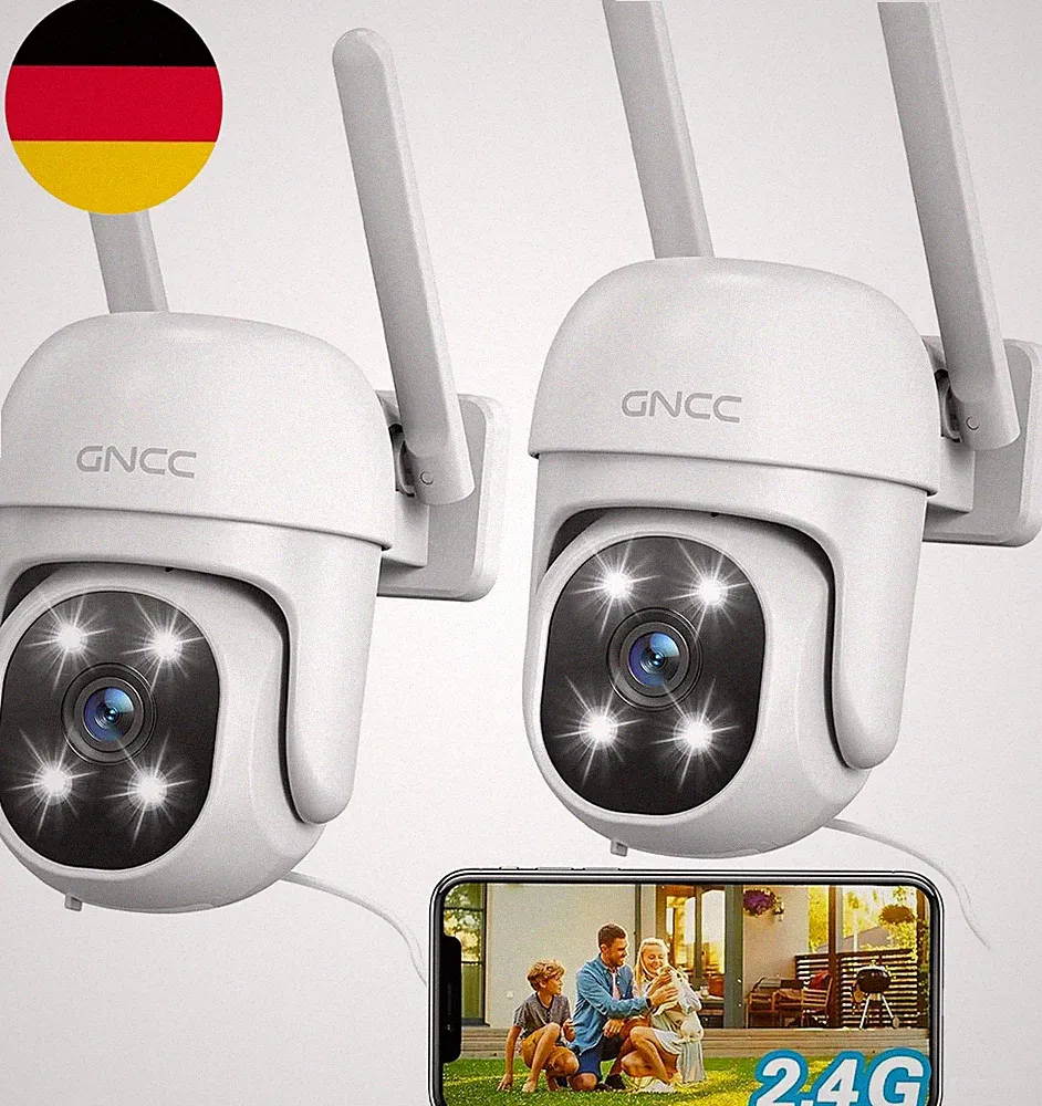 GNCC 2 Pack Überwachungskamera Aussen WLAN, 355° PTZ Kamera Überwachung Aussen