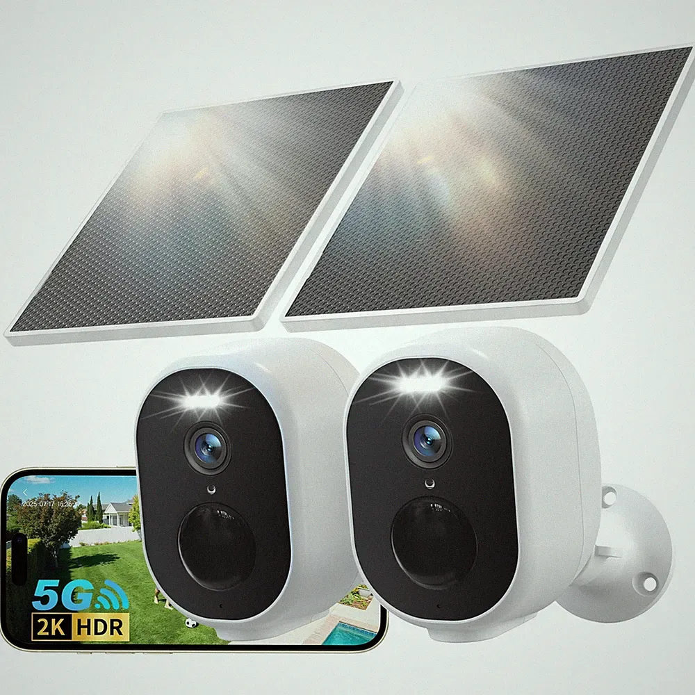 GNCC 2K/4MP Funk Überwachungskamera Außen, 2er Pack WiFi Solar CCTV Weiß