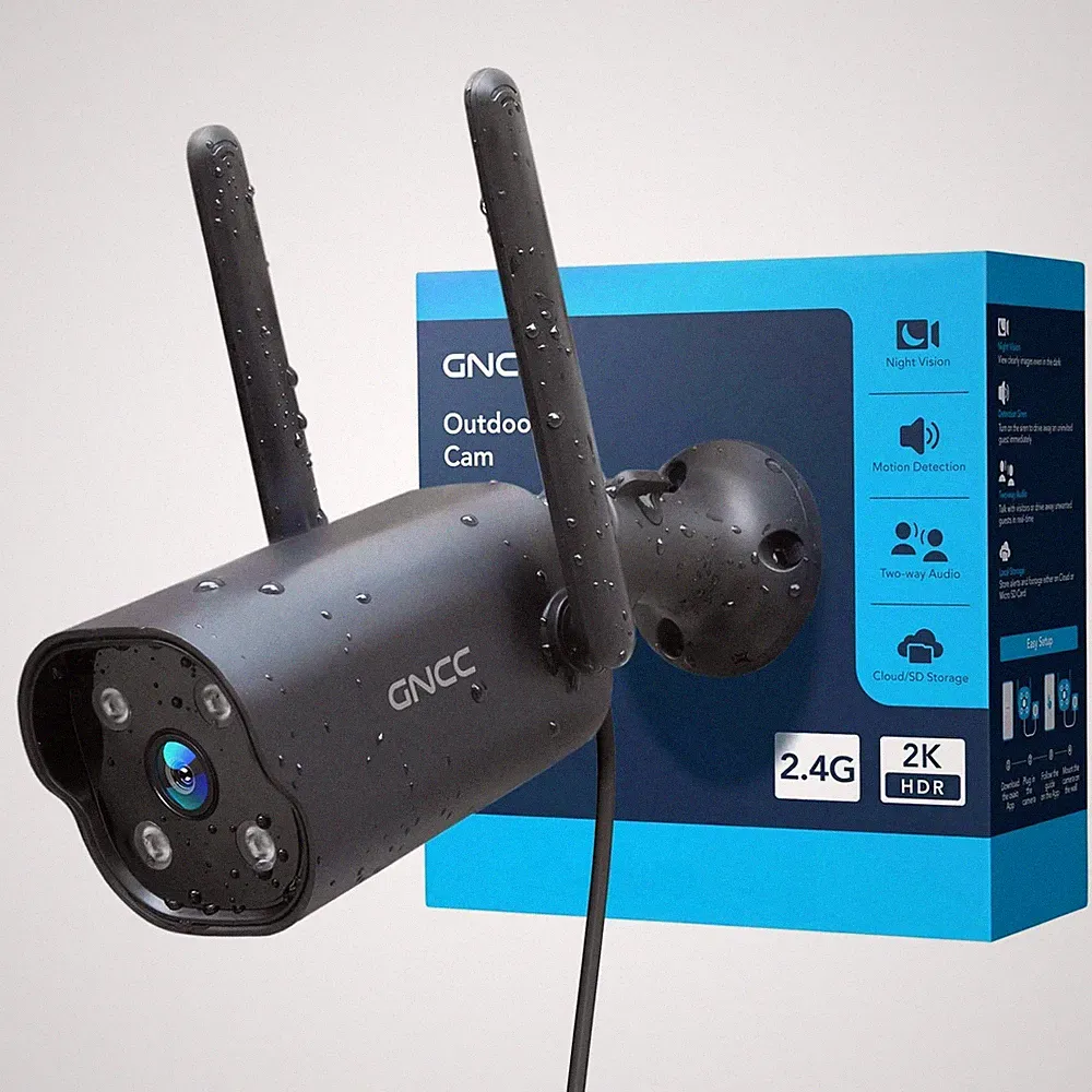 GNCC 2K Outdoor Überwachungskamera, Home Security Camera mit Nachtsicht, schwarz