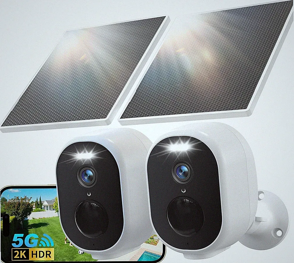 GNCC 2K Solar Überwachungskamera 2er Pack WiFi CCTV KI Erkennung IP65 4MP