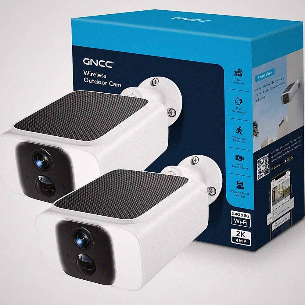 GNCC 2K Solar Überwachungskamera Außen kabellos, 2,4/5GHz WLAN, (2er Pack) weiß