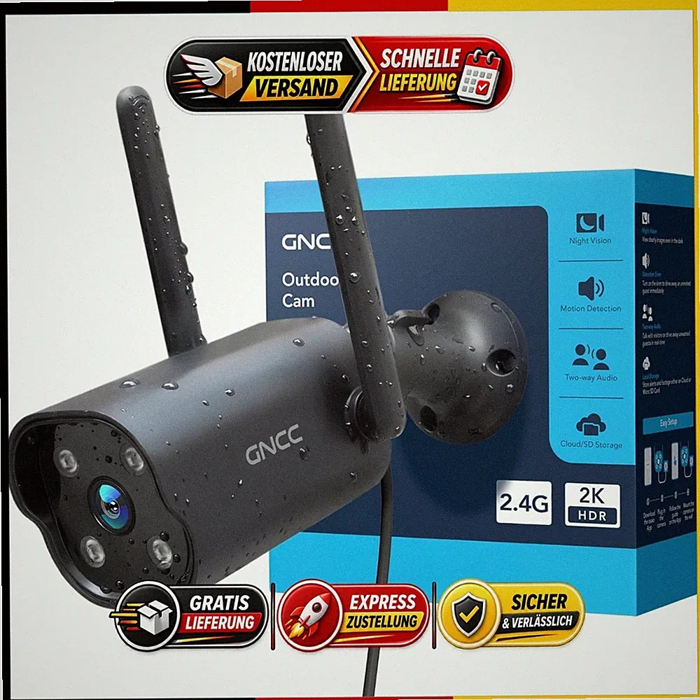 GNCC 2K WLAN Überwachungskamera Außen IP65 Nachtsicht 2-Wege-Audio GT1ProB