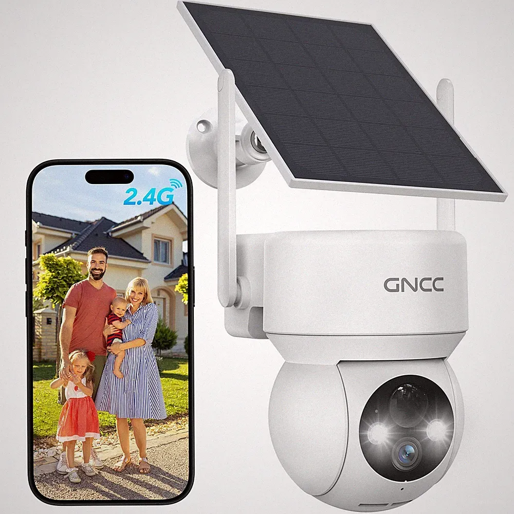 GNCC 2MP Solar Überwachungskamera Außen kabellos, 360° PTZ CCTV Systeme weiß