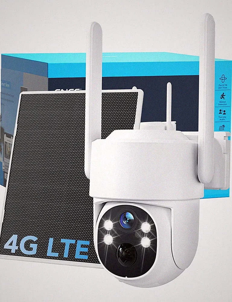 GNCC 4G LTE Überwachungskamera Outdoor kabellos, 4MP PTZ mit Solarpanel, weiß