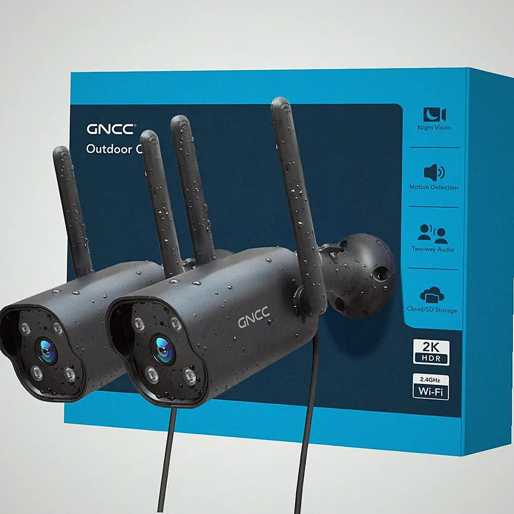 GNCC GT1Pro 2er Pack Outdoor Kameras für Home Security 2K Fixed CCTV Kamera AI