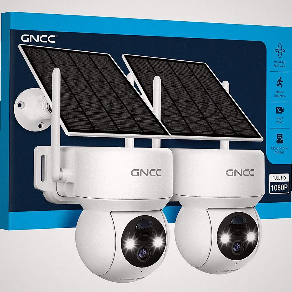GNCC Solar CCTV Systeme, 2MP Überwachungskamera Outdoor kabellos, 2er Pack weiß