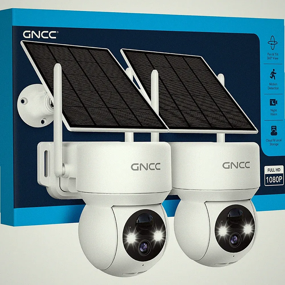 GNCC Solar CCTV Systems 2MP Überwachungskamera Outdoor Wireless 2er Pack Home