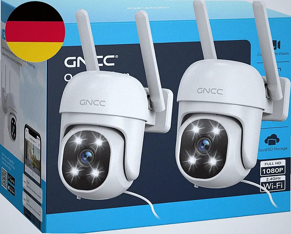 GNCC WLAN Überwachungskamera Aussen Mit Ki-Bewegungserkennung, 1080P, 360°-Schwe