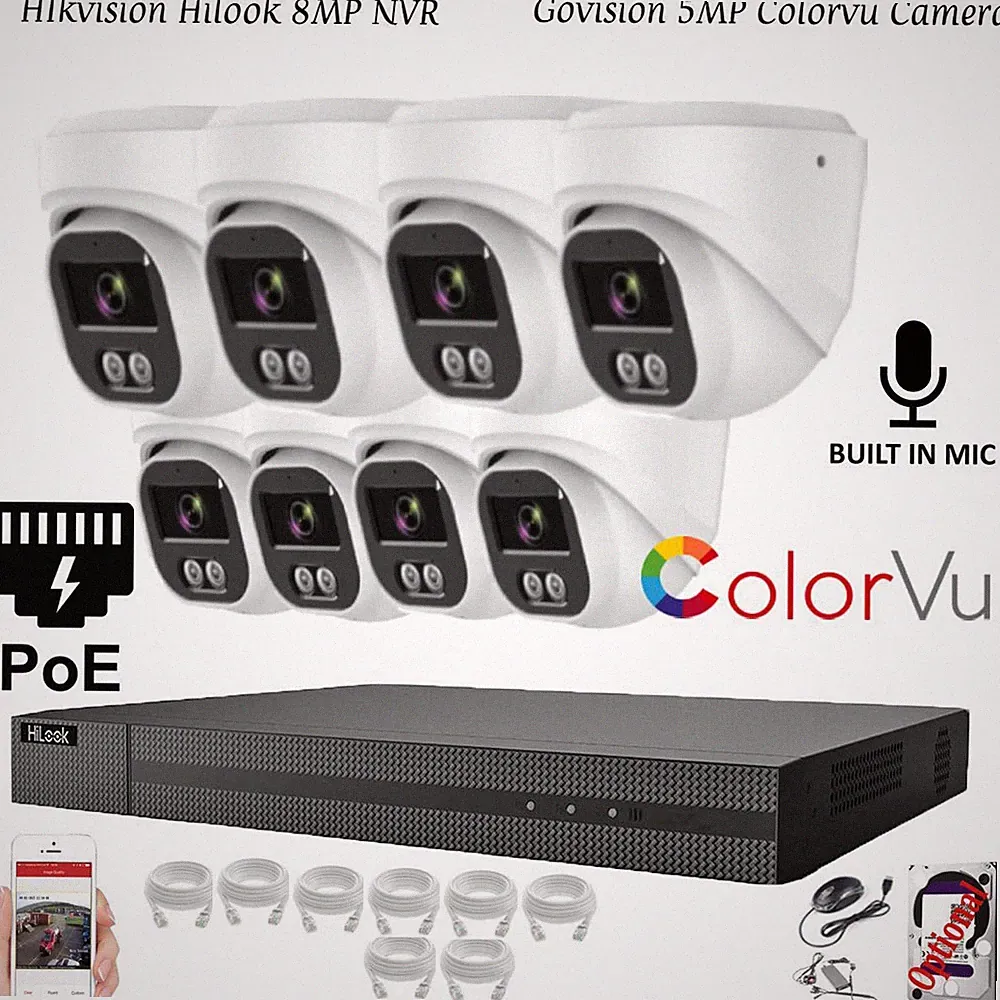 HIKVISION 4K CCTV SYSTEM IP POE 8MP NVR 5MP AUDIO MIKROFON 24/7 COLORVU SICHERHEITSSET