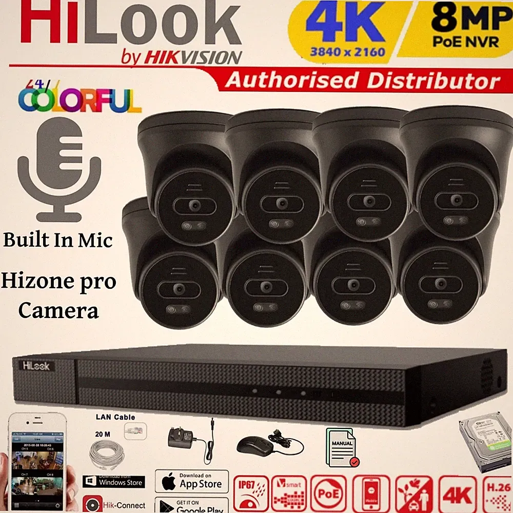 HIKVISION 4K CCTV SYSTEM IP POE 8MP NVR 8MP AUDIO MIKROFON 24/7 COLORVU SICHERHEITSSET