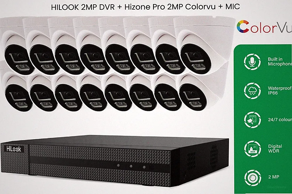HIKVISION CCTV SICHERHEITSSYSTEM 2MP AUDIO MIKROFON KAMERA Bunt FUL Outdoor Nachtsicht
